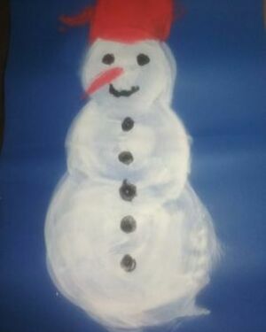 Hűtőmágnes hóemberes- Gyermekek által festett kép